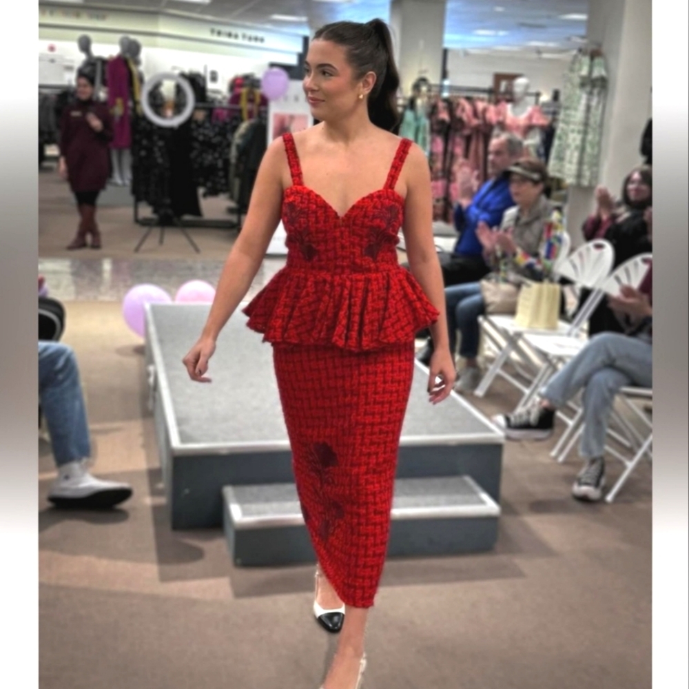 Fanm  Mon Gulia Peplum Tweed Midi Dress.